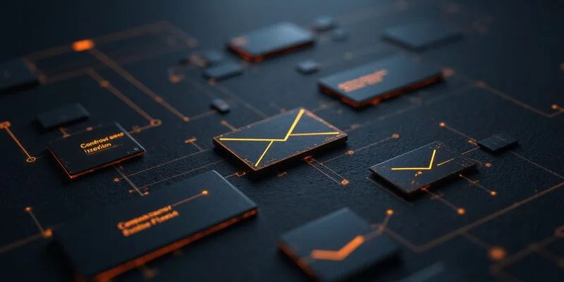 Diagrama de flujo de una secuencia de email automatizada mostrando los disparadores condiciones y mensajes personalizados por comportamiento